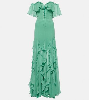 Корсетное шелковое платье с открытыми плечами , зеленый Costarellos