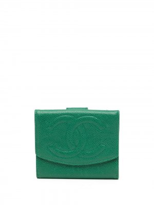 Бумажник 1997-го года с логотипом CC Chanel Pre-Owned. Цвет: зеленый