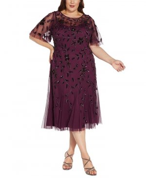 Платье трапециевидной формы с развевающимися рукавами и украшением больших размеров , фиолетовый Adrianna Papell