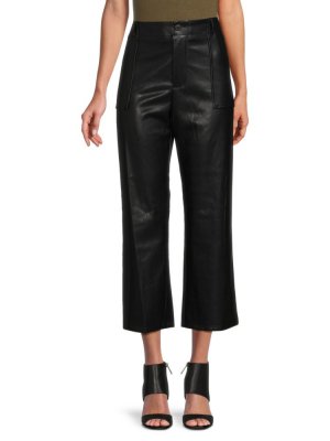 Укороченные брюки из искусственной кожи , черный Saks Fifth Avenue