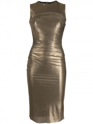 Платье с эффектом металлик Herve L. Leroux. Цвет: золотистый