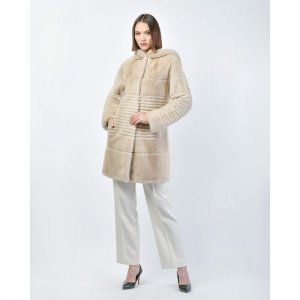 Пальто , норка, силуэт полуприлегающий, капюшон, пояс/ремень, размер 40, бежевый Vinicio Pajaro. Цвет: бежевый