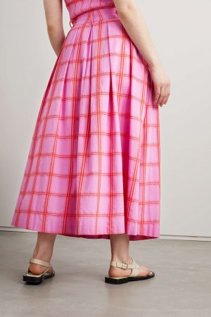 MARA HOFFMAN + NET SUSTAIN Плиссированная юбка миди в клетку из органического хлопка с вышивкой Tulay, розовый