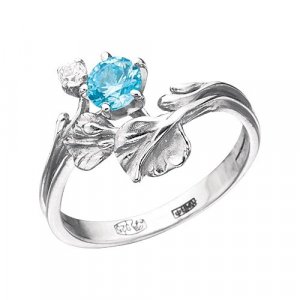 Перстень Тайна ночи, серебро, 925 проба, родирование, топаз, фианит, размер 16.5, серебряный Альдзена. Цвет: голубой