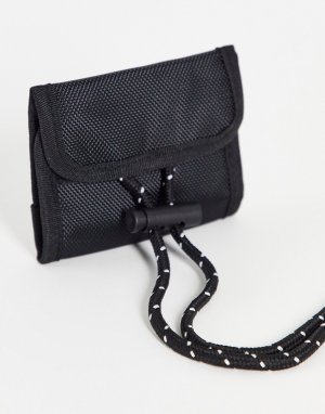Черный кожаный бумажник с ремешком на шею -Черный цвет ASOS DESIGN