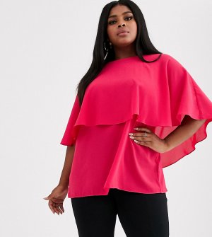 Малиновая свободная блузка с широкой оборкой -Розовый Simply Be