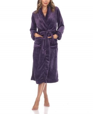 Уютная домашняя одежда больших размеров халат с поясом White Mark, фиолетовый