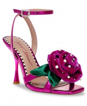 Женские бархатные туфли Carlos с розеткой и искусственным жемчугом на каблуке , фиолетовый Betsey Johnson