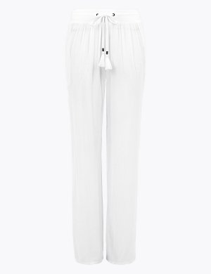 Пляжные брюки в складку M&S Collection. Цвет: белый
