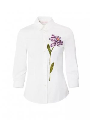 Рубашка с вышивкой и цветочным принтом , белый Carolina Herrera