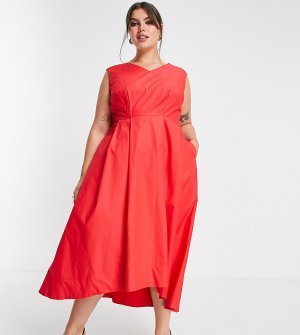 Красное платье мидакси с асимметричным краем -Красный Closet London Plus