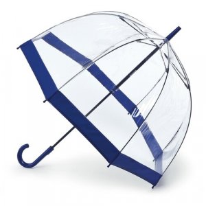 Зонт-трость , механика, купол 89 см., 8 спиц, система «антиветер», прозрачный, для женщин, синий FULTON. Цвет: синий