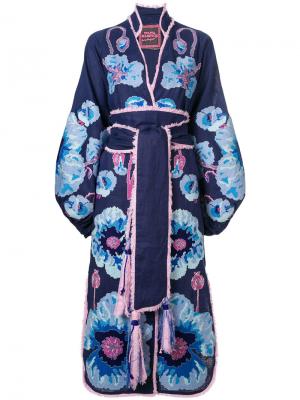 Платье-кимоно с принтом Poppies Yuliya Magdych. Цвет: синий
