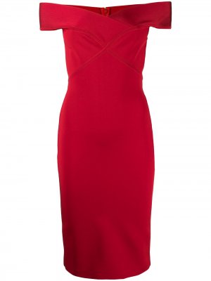 Платье с открытыми плечами Herve L. Leroux. Цвет: красный