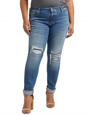 Узкие джинсы girlfriend с потертостями и подвернутыми манжетами больших размеров Silver Jeans Co.
