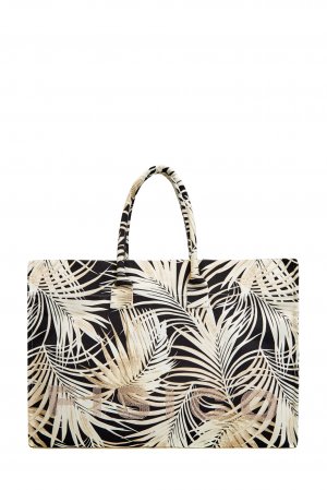 Пляжная сумка из хлопка с тропическим принтом и стразами FISICO. Цвет: мульти