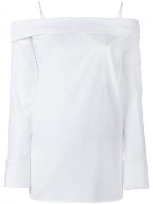 Блузка с открытыми плечами и нагрудным карманом Robert Rodriguez. Цвет: белый