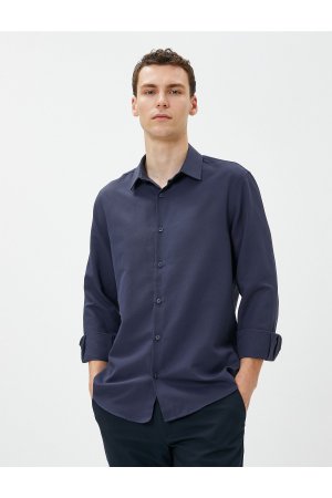 Базовая рубашка с классическим воротником и длинными рукавами, на пуговицах, без железа , темно-синий Koton