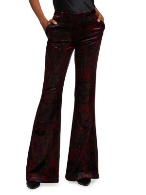 Расклешенные бархатные брюки Lane с принтом L'Agence, цвет Black Red L'AGENCE