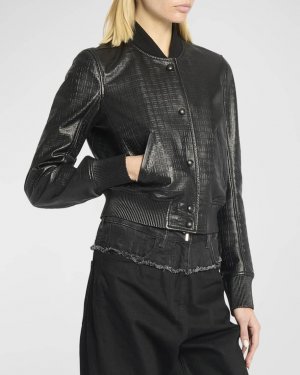 Кожаная университетская куртка облегающего кроя с тиснением 4G Givenchy