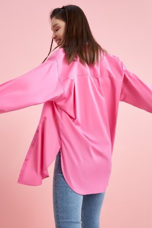 Базовая рубашка оверсайз из поплина, туника 100 % хлопка , розовый DeFacto