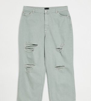 Зеленые свободные джинсы в винтажном стиле с завышенной талией и рваной отделкой ASOS DESIGN Curve-Зеленый цвет Curve