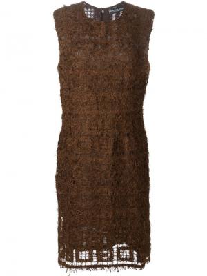 Трикотажное платье с перьевой отделкой Jean Louis Scherrer Vintage. Цвет: коричневый