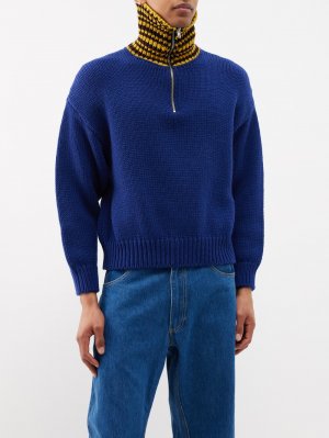 Шерстяной свитер с высоким воротником и полумолнией , синий Marni
