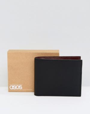 Черный кожаный бумажник с бордовой внутренней частью ASOS. Цвет: черный