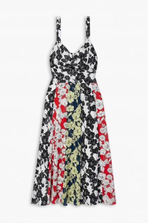 Платье миди из шелкового крепдешина с вырезами и цветочным принтом, черный Jason Wu