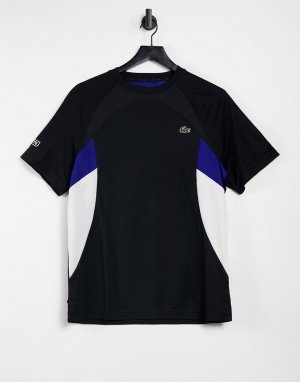 Теннисная спортивная футболка в стиле колор блок из дышащего материала -Черный цвет Lacoste