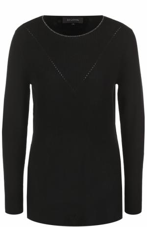 Кашемировый пуловер со стразами и круглым вырезом St. John. Цвет: черный