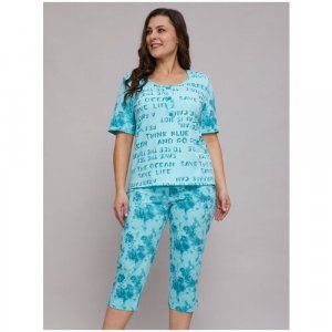 Пижама , размер 52, голубой, бирюзовый Алтекс. Цвет: розовый/белый