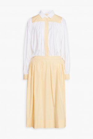 Плиссированное платье-рубашка миди из хлопково-поплина MARNI, белый Marni
