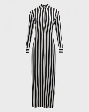 Полосатое платье макси с вырезами и длинными рукавами Norma Kamali