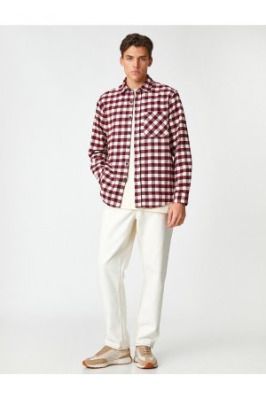 Рубашка Lumberjack с карманом и классическим воротником длинными рукавами , бордовый Koton
