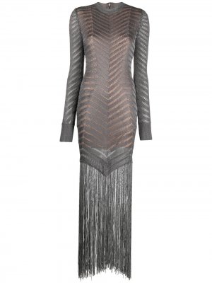 Коктейльное платье с бахромой Hervé Léger. Цвет: серый