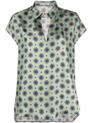 Шелковая блузка с геометричным принтом Alberto Biani. Цвет: зеленый