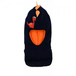 Шапка шлем для мальчика и девочки зима детская двойная с подкладом Дракон, размер 50-52 светло-серая оранжевым гребешком Baziator. Цвет: желтый/серый