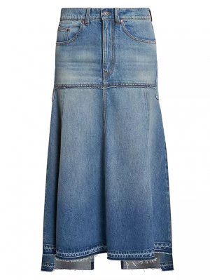 Джинсовая юбка-макси с высоким и низким вырезом , цвет vintage wash mid Victoria Beckham