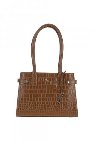 Двухсекционная большая сумка из натуральной кожи с принтом под крокодила , коричневый Ashwood Leather