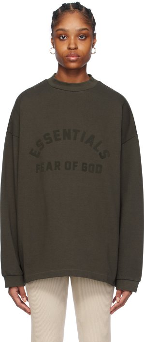 Серая футболка с длинным рукавом кругFear Of God Essentials Fear