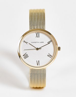 Женские золотистые часы с сетчатым ремешком ребристой отделкой Christian Lars-Золотистый Christin Lars