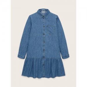 Платье-рубашка , деним, хлопок, размер 158, синий Tom Tailor. Цвет: синий