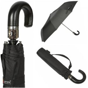 Зонт мужской полуавтомат , кожаный крюк, купол 100см. Lantana. Цвет: черный