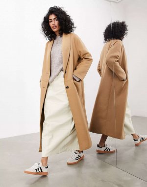Пальто светло-коричневого цвета из смесовой шерсти ASOS