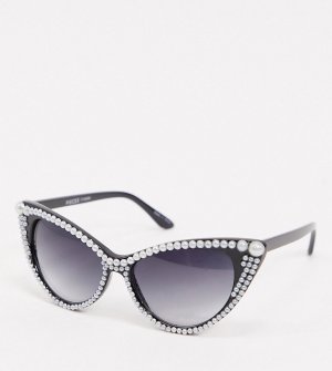 Черные солнцезащитные очки кошачий глаз с жемчужной отделкой -Золотой Pieces