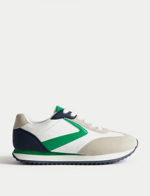 Кроссовки с боковыми деталями , белый/зеленый Marks & Spencer