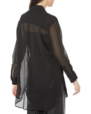 Блуза Long Sleeve Chiffon Button Front Blouse, черный DKNY