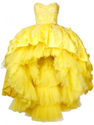 Длинное платье без бретелей Mikael D.. Цвет: жёлтый и оранжевый